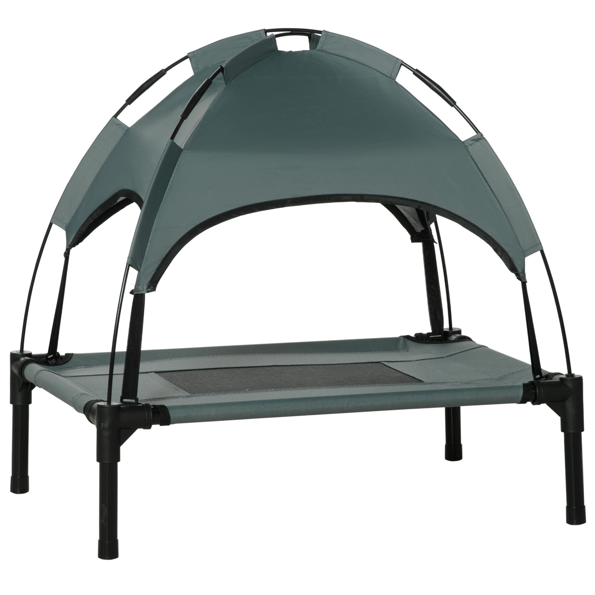 Elevated Portable Dog Cot Pet Bed with UV Protection Canopy Shade Breathable Mesh Cooling Bed 24 Inch Gray for Medium Dogs Up to 22 lbs