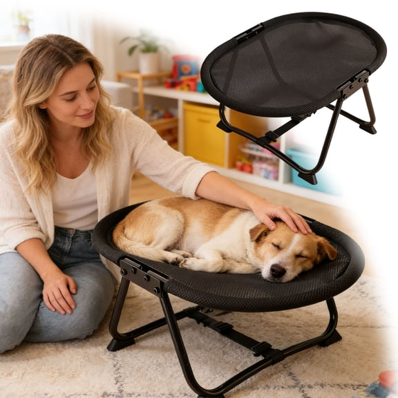Elevated Portable Pet Bed – Sturdy Metal Frame Cat & Dog Cot, Foldable Raised Resting Bed for Cats, Kittens & Puppies, Indoor/Outdoor Use