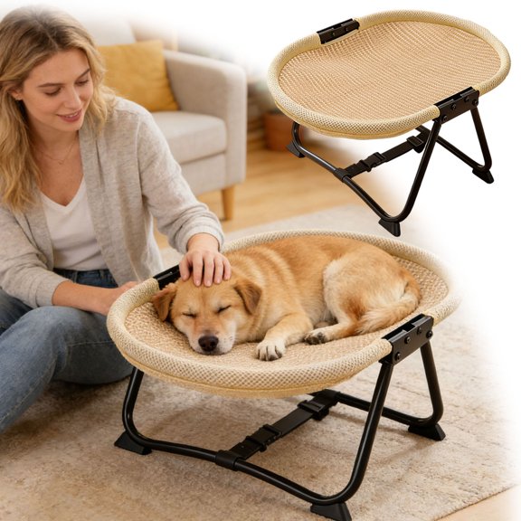 Elevated Portable Pet Bed – Sturdy Metal Frame Cat & Dog Cot, Foldable Raised Resting Bed for Cats, Kittens & Puppies, Indoor/Outdoor Use