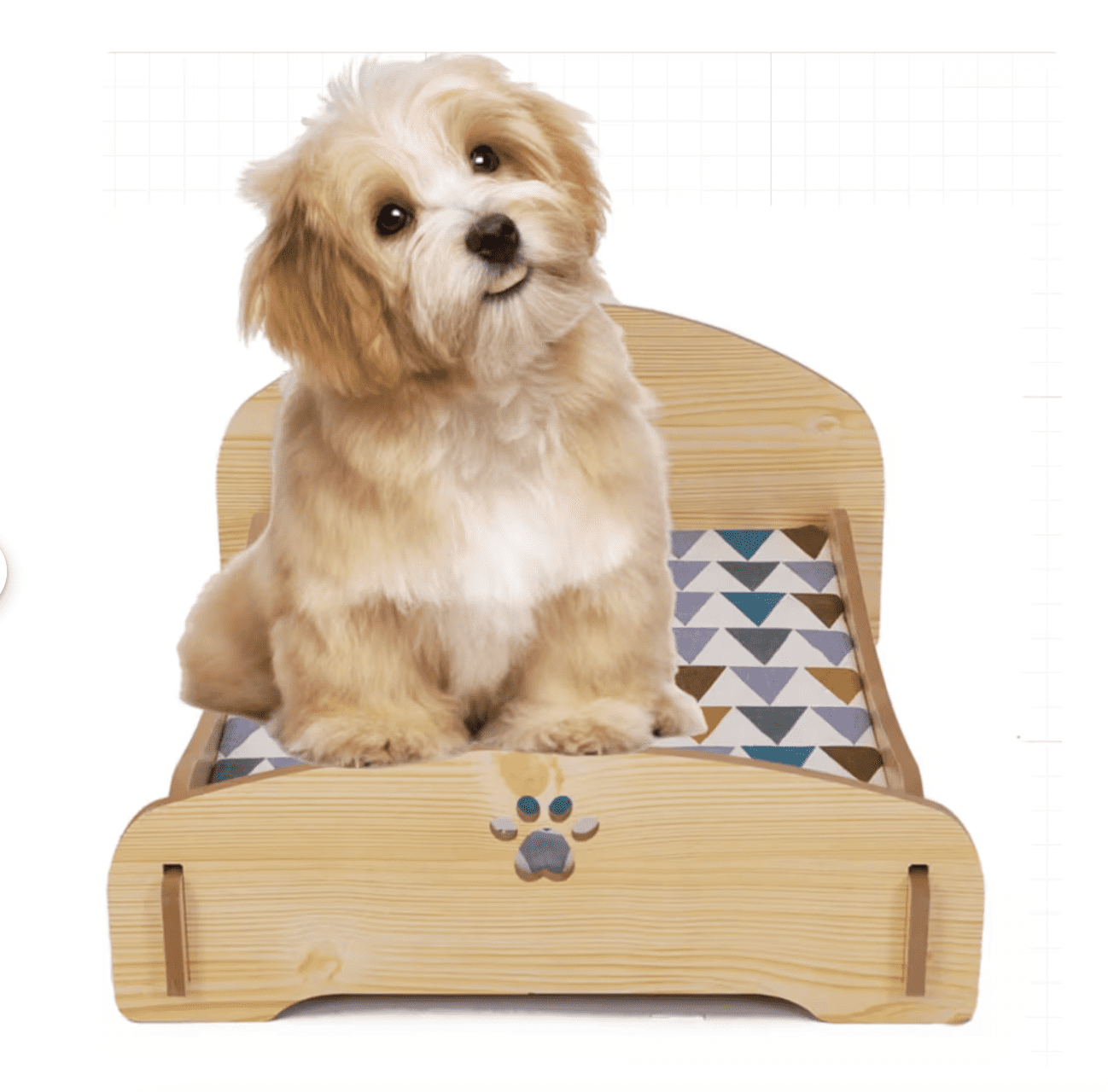 Truly Pawesome Elevated Dog, Cat and Rabbit Pet Bed with Sponge and Cloth Mattress, Rabbit and Heart Pattern, Beige