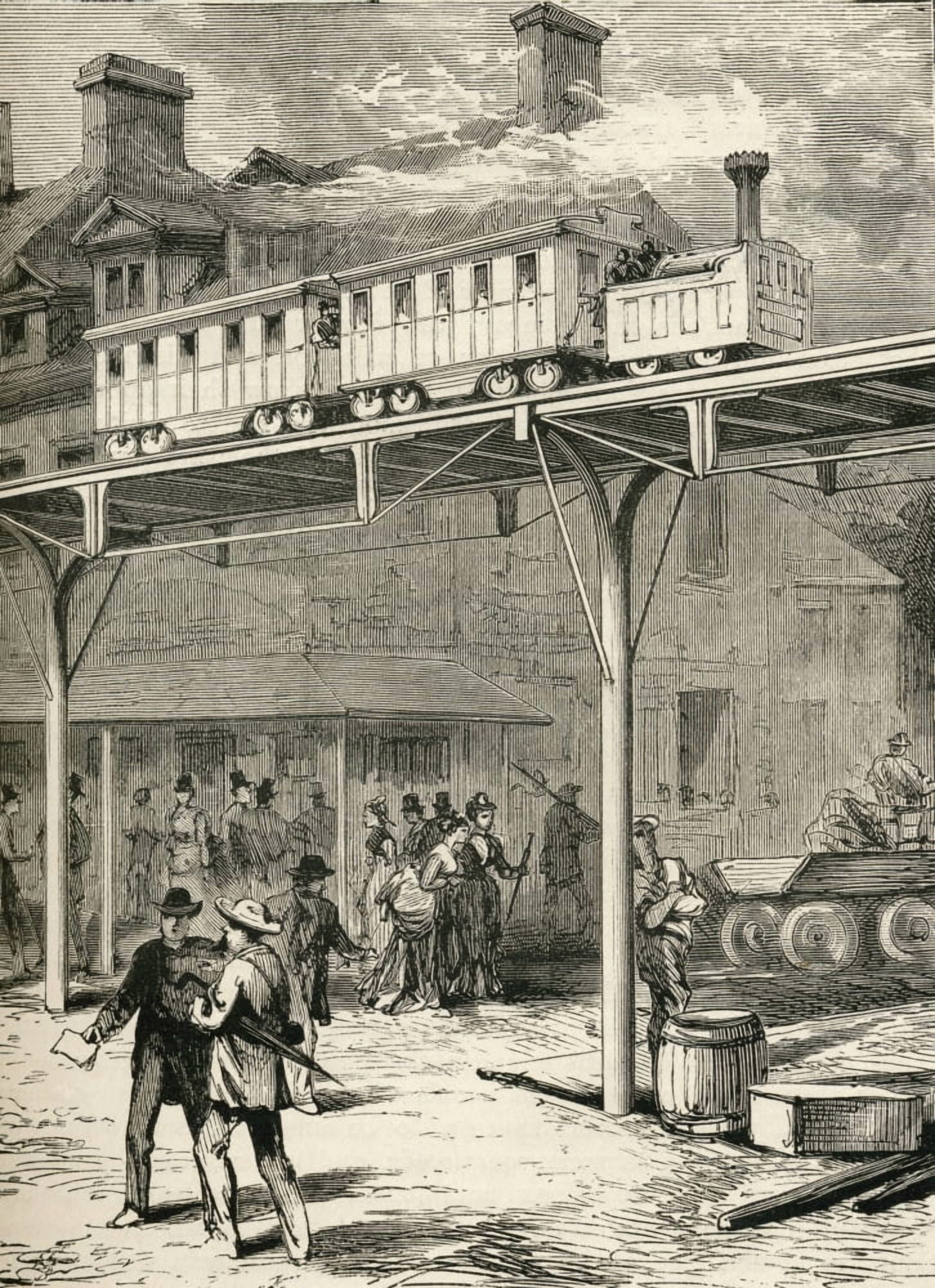 The Elevated Railway Broadway New York America In The 19Th Century From The Worlds Inhabitants By GT Bettany Published 1888 Canvas Art - Ken Welsh Design Pics (12 x 17)
