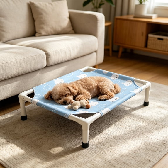 Elevated Raised Dog Cat Bed, Summer Cooling Breathable Fabric Pet Bed with Sturdy Frame, Removable Washable Cover Foldable Portable Cat Dog Bed for Indoor Outdoor Camping Travel All Season Use,Blue
