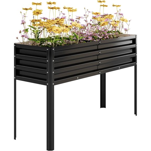 Elevated Raised Garden Bed with Legs, 50x17x32 in Large Metal Elevated Raised Planter Box for Outdoor Plants, Sturdy Metal Raised Garden Beds for Vegetables, Flowers Herbs, Backyard, Patio,Black