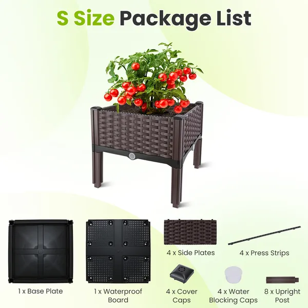Elevated Raised Garden Bed with Self-Watering Design, Heavy Duty PP Plastic Planter Box S/M/L Sizes, No Back Strain Outdoor Gardening for Patio Backyard Balcony