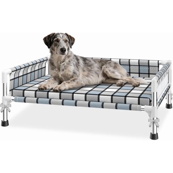 Elevated Raised Outdoor  Bed - Cooling Washable   with Guardrail, Durable & Breathable  Mesh Pet Hammock Beds with Stainless  Pipe Frame for Small Pets (Cushion-M)