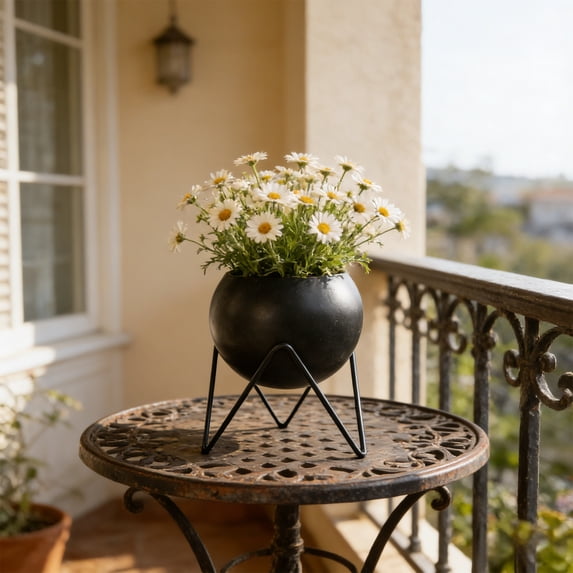 Elevated Rust Preventative Iron Frame, 7.68 Inch Large Planters With Stand, Decorative Metal Floor Pots, for Living Room Office Balcony
