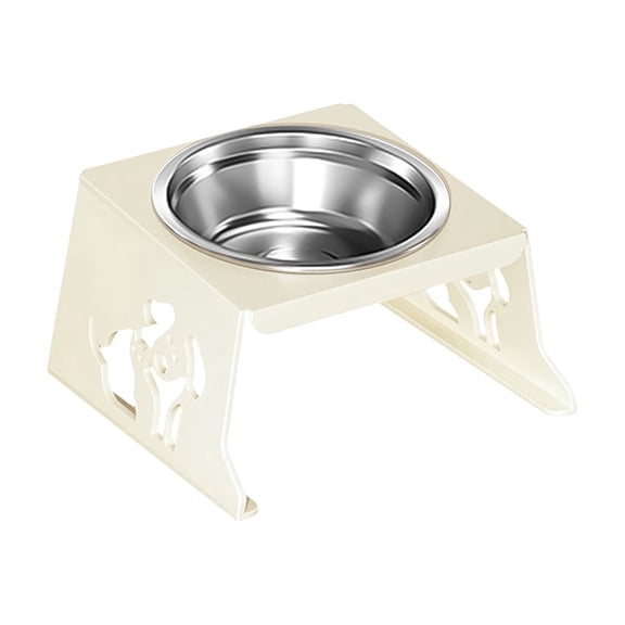 Elevated Single Pet Sculpted Piece for Small Dogs Cats, Raised Cervical Protection Stainless Steel Feeding Sculpted Piece with Foldable Stand, Beige Single Pet Water Sculpted