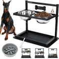 Elevated Slow Feeder Dog Bowls, Height Adjustable with 2 Stainless Steel 1.7L Dog Food Bowls for