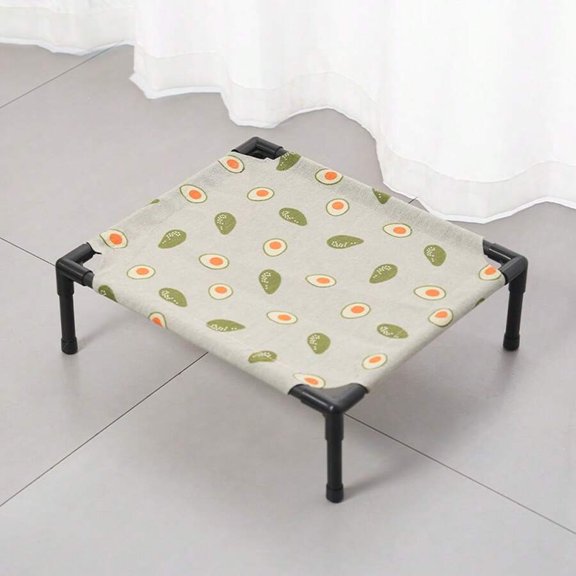 Elevated Small Pet Bed with Avocado Print - Breathable, Washable, Raised Design for Cats & Rabbits