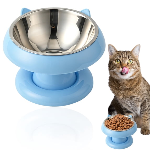 Elevated Stainless Steel Cat Dog Bowls, Anti Tip Wide Opening Raised Pet Feeder Bowl Neck Protection Design for Kitten Small Dogs Indoor Outdoor Daily Feeding & Veterinary Use