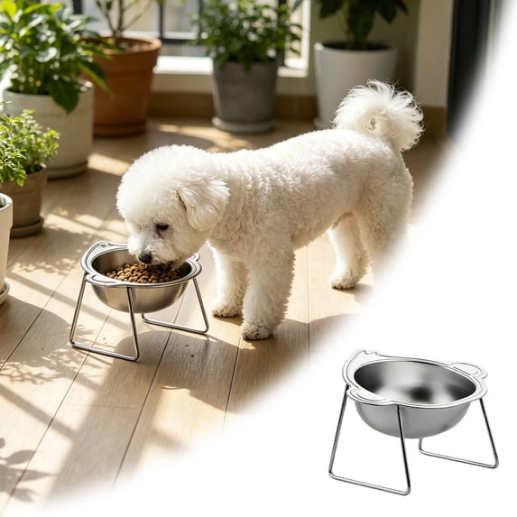 Elevated Stainless Steel Dog Bowl with Stand, Raised Pet Food and Water Bowl, Non- Feeder for Small to Medium Dogs