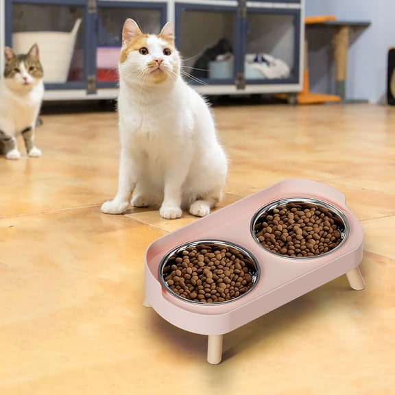 Elevated Stainless Steel Double Dog Bowl with Non-Slip Anti-Tip Stand, 2 Food & Water Bowls for Cats, Small Dogs and Senior Pets, Neck Support, Dishwasher