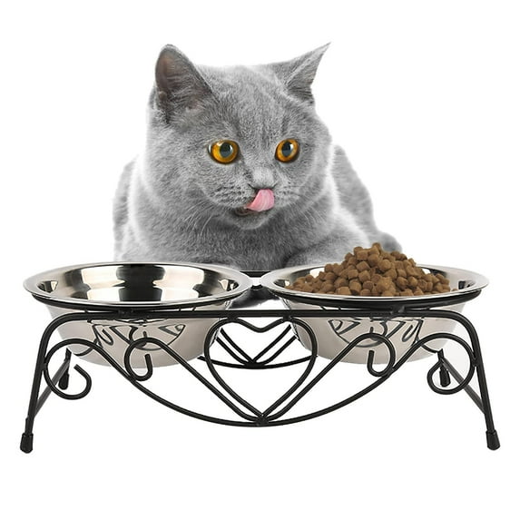 Pet Supplies Stainless Steel Double Feeding Bowl with Elevated Stand for Cats and Small Dogs Feeding Station
