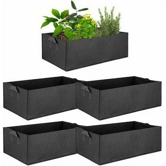 Elevated Vegetable & Flower Planters, Breathable Fabric Containers 5-Pack Square Grow Bags with Handles