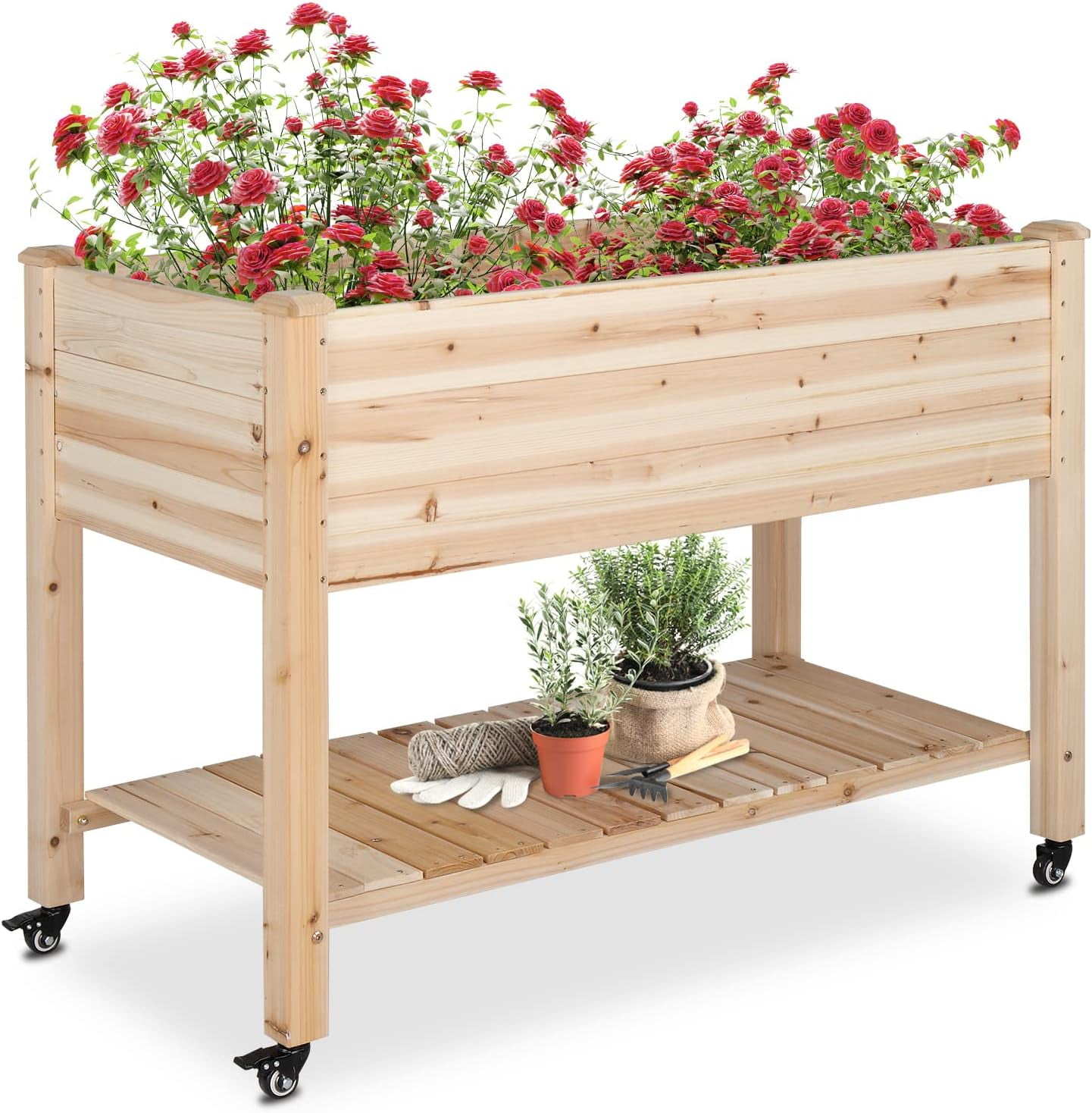 (Elevated with Wheels) Heavy Duty Raised Garden Bed with Bed Liner