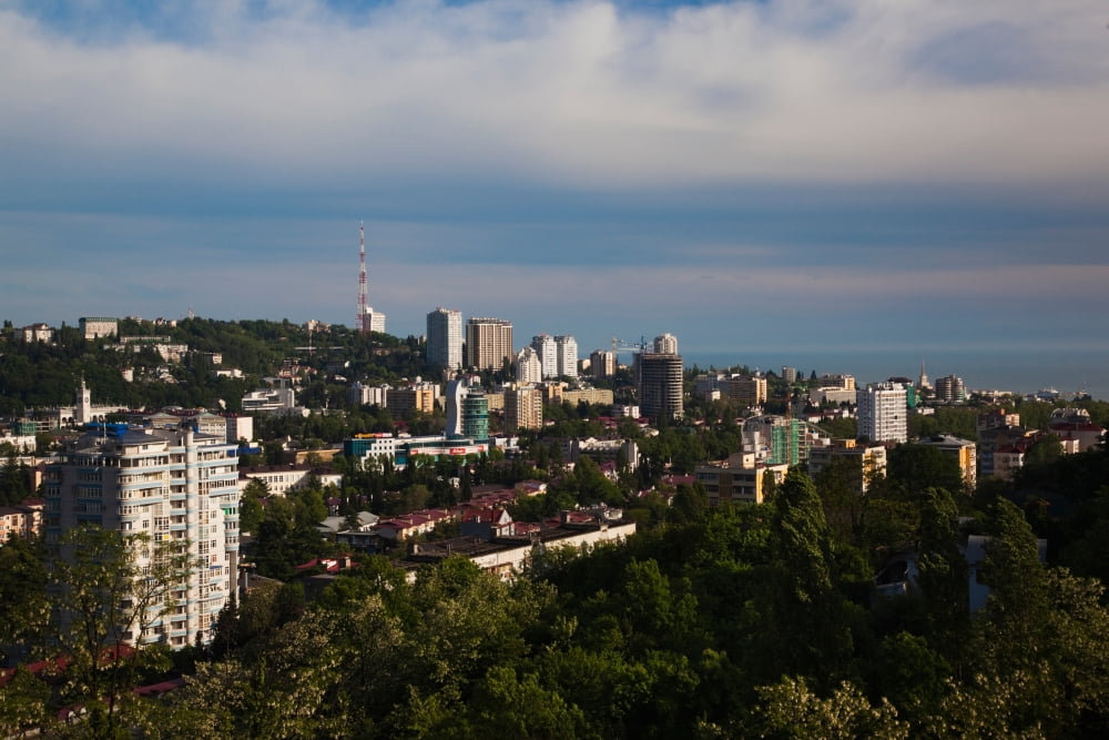 Elevated city view from Vinogradnaya Street Sochi Black Sea Coast Krasnodar Krai Russia Canvas Art - Panoramic Images (27 x 9)