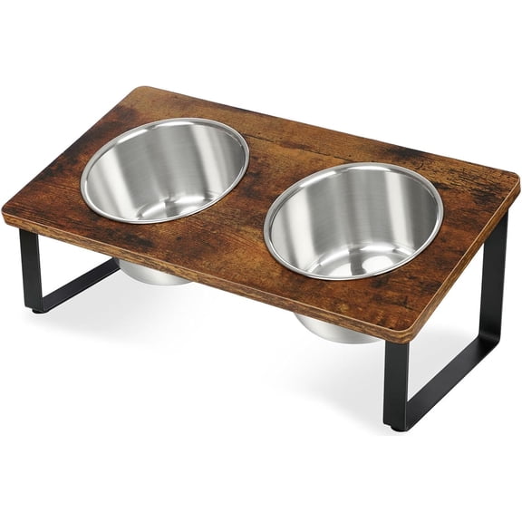 Elevated s for Small Medium Wood Dogs Raised Bowl Stand with 2 Stainless Steel Deep Dog Food and Water Bowls, Anti Vomit, Non-Slip Feeding Dishes(Tilted3 inches in Height, 40oz