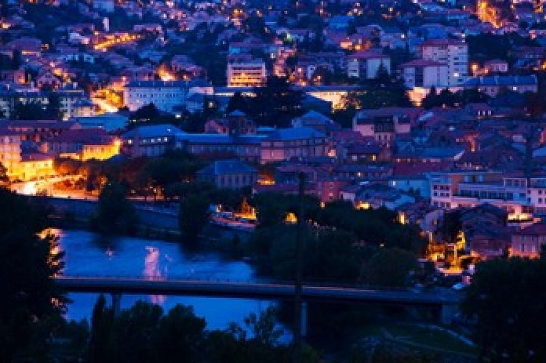 Elevated town view at dawn Millau Aveyron Midi-Pyrenees France Canvas Art - Panoramic Images (36 x 24)