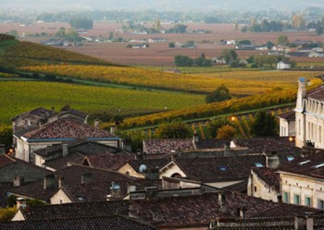 Elevated town view with vineyards Saint-Emilion Gironde Aquitaine France Canvas Art - Panoramic Images (36 x 26)