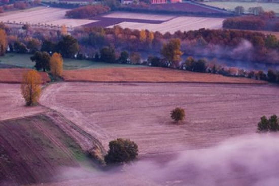 Elevated view of the Dordogne River Valley in fog from the Belvedere de la Barre at dawn Domme Dordogne Aquitaine France Canvas Art - Panoramic Images (36 x 24)