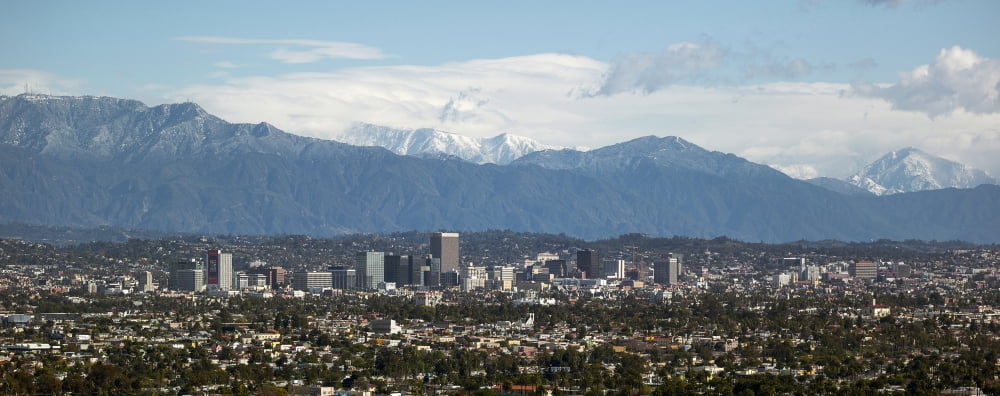 Elevated view of buildings in city Mid-Wilshire City of Los Angeles Mount Wilson Los Angeles County California USA Canvas Art - Panoramic Images (27 x 9)