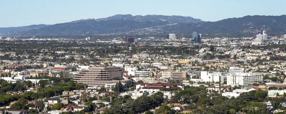 Elevated view of city Culver City West Los Angeles Santa Monica Mountains Santa Monica Los Angeles County California USA Canvas Art - Panoramic Images (27 x 9)