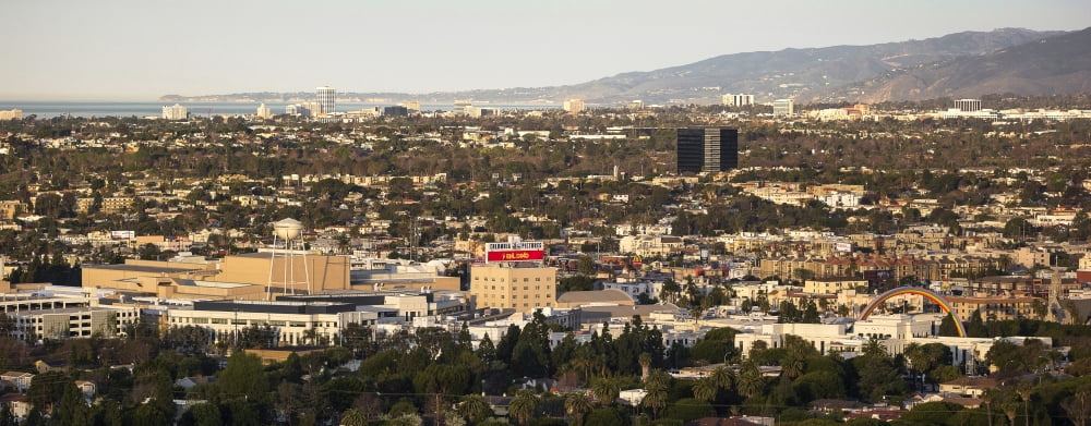 Elevated view of city Culver City West Los Angeles Santa Monica Mountains Santa Monica Los Angeles County California USA Canvas Art - Panoramic Images (36 x 12)