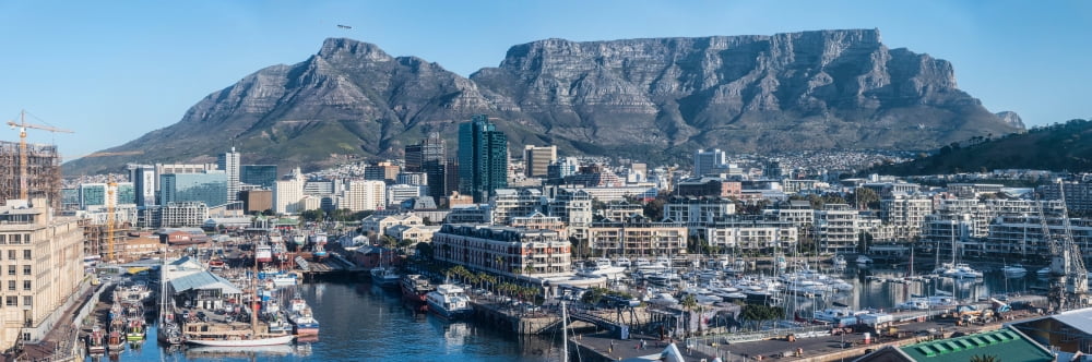 Elevated view of a city at the waterfront Victoria And Alferd Waterfront Table Mountain Cape Town Western Cape Province South Africa Canvas Art - Panoramic Images (12 x 36)