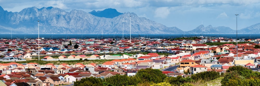 Elevated view of houses in a city with a mountain range in the background Cape Flats Kogelberg Cape Town Western Cape Province South Africa Canvas Art - Panoramic Images (6 x 18)