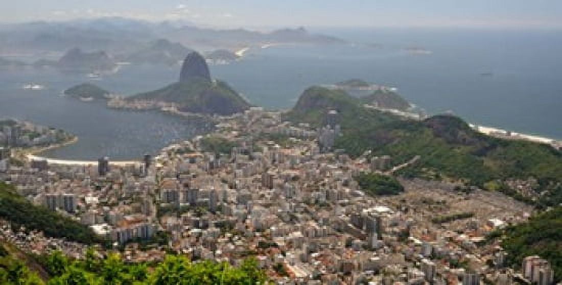 Elevated view of Botafogo neighborhood and Sugarloaf Mountain from Corcovado Rio De Janeiro Brazil Canvas Art - Panoramic Images (36 x 19)