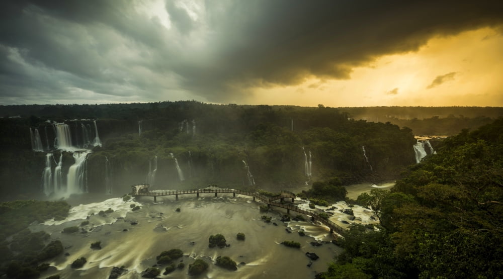 Elevated view of Devils Throat falls Iguacu Falls Iguacu National Park Brazil Canvas Art - Panoramic Images (24 x 14)