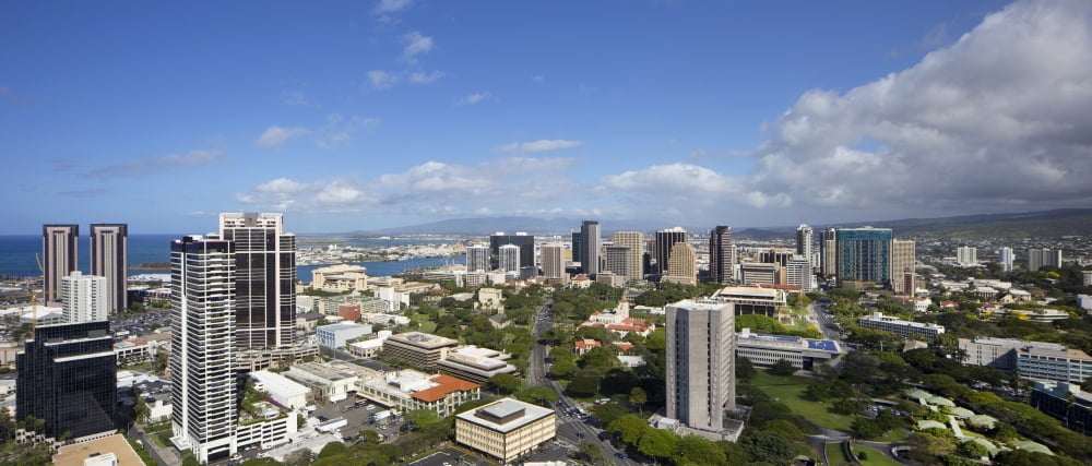 Elevated view of Downtown Honolulu Oahu Hawaii USA Canvas Art - Panoramic Images (27 x 9)