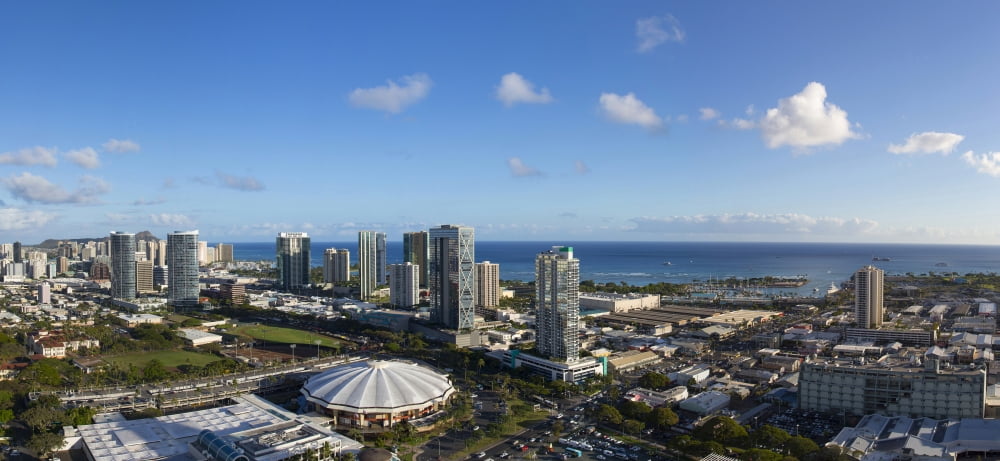 Elevated view of Downtown Honolulu Oahu Hawaii USA Canvas Art - Panoramic Images (27 x 9)
