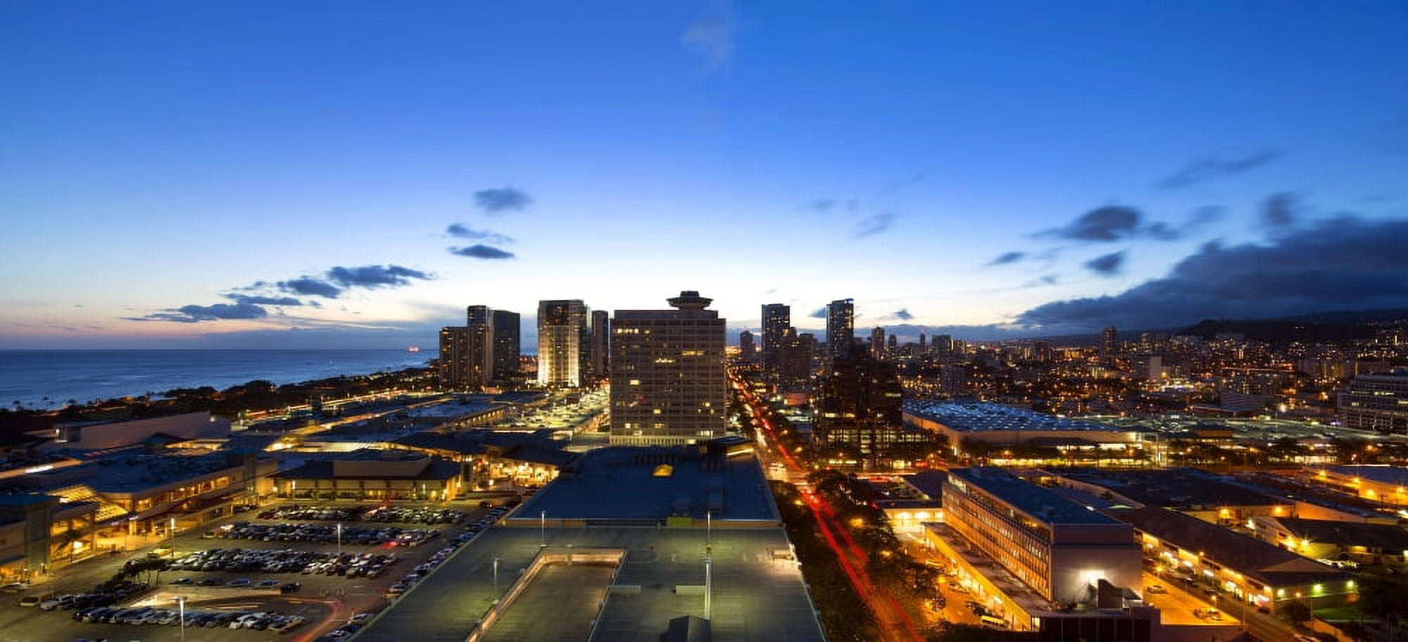 Elevated view of Downtown Honolulu at night Oahu Hawaii USA Canvas Art - Panoramic Images (20 x 9)
