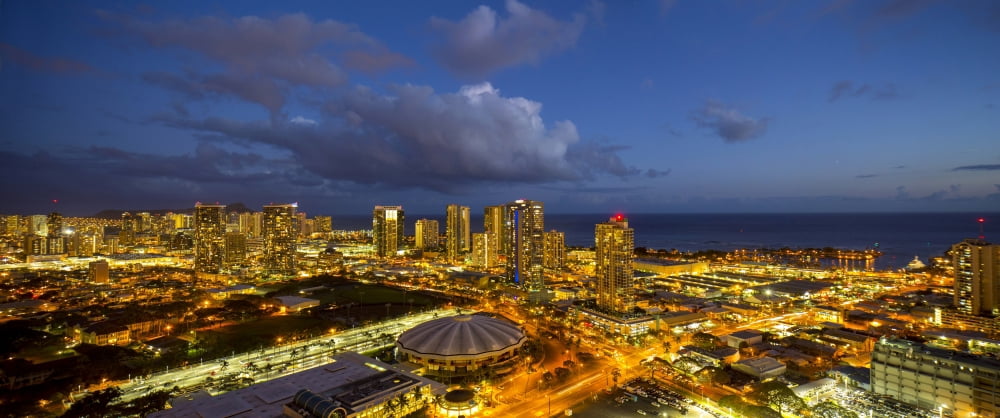 Elevated view of Downtown Honolulu at night Oahu Hawaii USA Canvas Art - Panoramic Images (27 x 9)