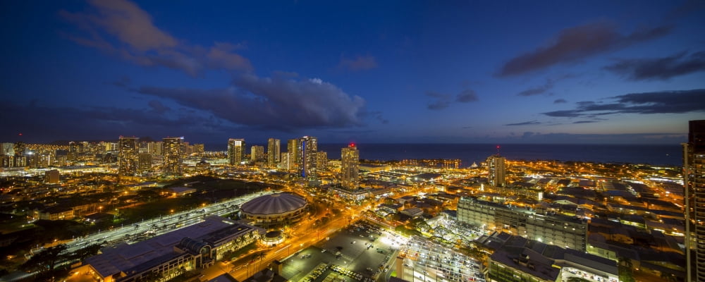 Elevated view of Downtown Honolulu at night Oahu Hawaii USA Canvas Art - Panoramic Images (27 x 9)