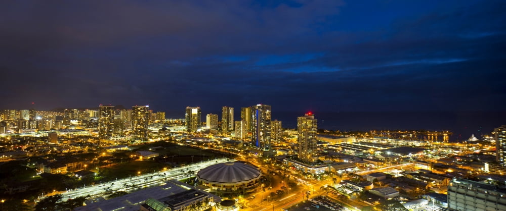 Elevated view of Downtown Honolulu at night Oahu Hawaii USA Canvas Art - Panoramic Images (27 x 9)