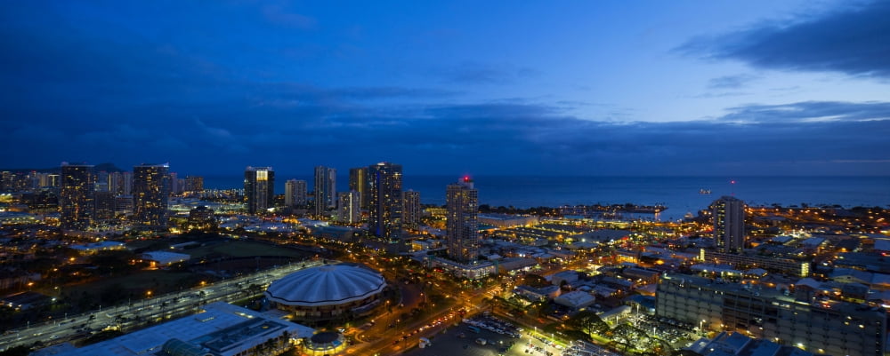 Elevated view of Downtown Honolulu at night Oahu Hawaii USA Canvas Art - Panoramic Images (36 x 12)