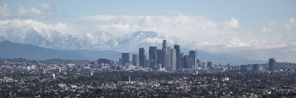 Elevated view of Downtown Los Angeles Los Angeles California USA Canvas Art - Panoramic Images (36 x 12)