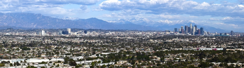 Elevated view of Downtown Los Angeles Los Angeles County California USA Canvas Art - Panoramic Images (36 x 12)