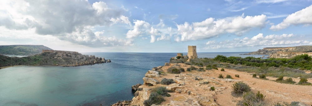 Elevated view of Ghain Tuffieha Bay Malta Canvas Art - Panoramic Images (13 x 36)