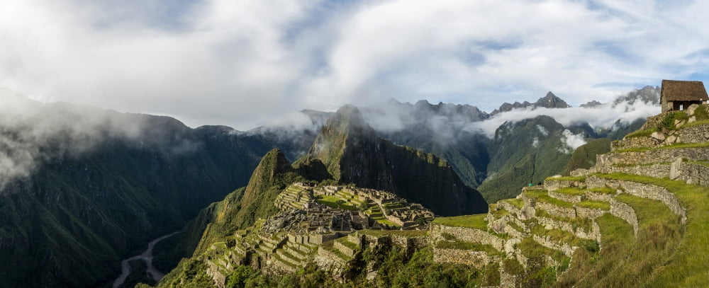 Elevated view of Inca ruins Machu Picchu Urubamba Valley Cusco City Peru Canvas Art - Panoramic Images (27 x 9)
