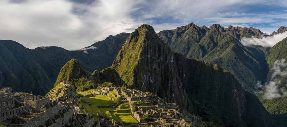 Elevated view of Inca ruins Machu Picchu Urubamba Valley Cusco City Peru Canvas Art - Panoramic Images (36 x 12)
