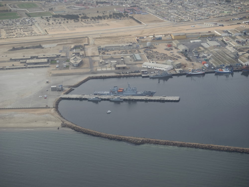Elevated view of Namibian naval vessel at a port Walvis Bay Erongo Namibia Canvas Art - Panoramic Images (12 x 16)