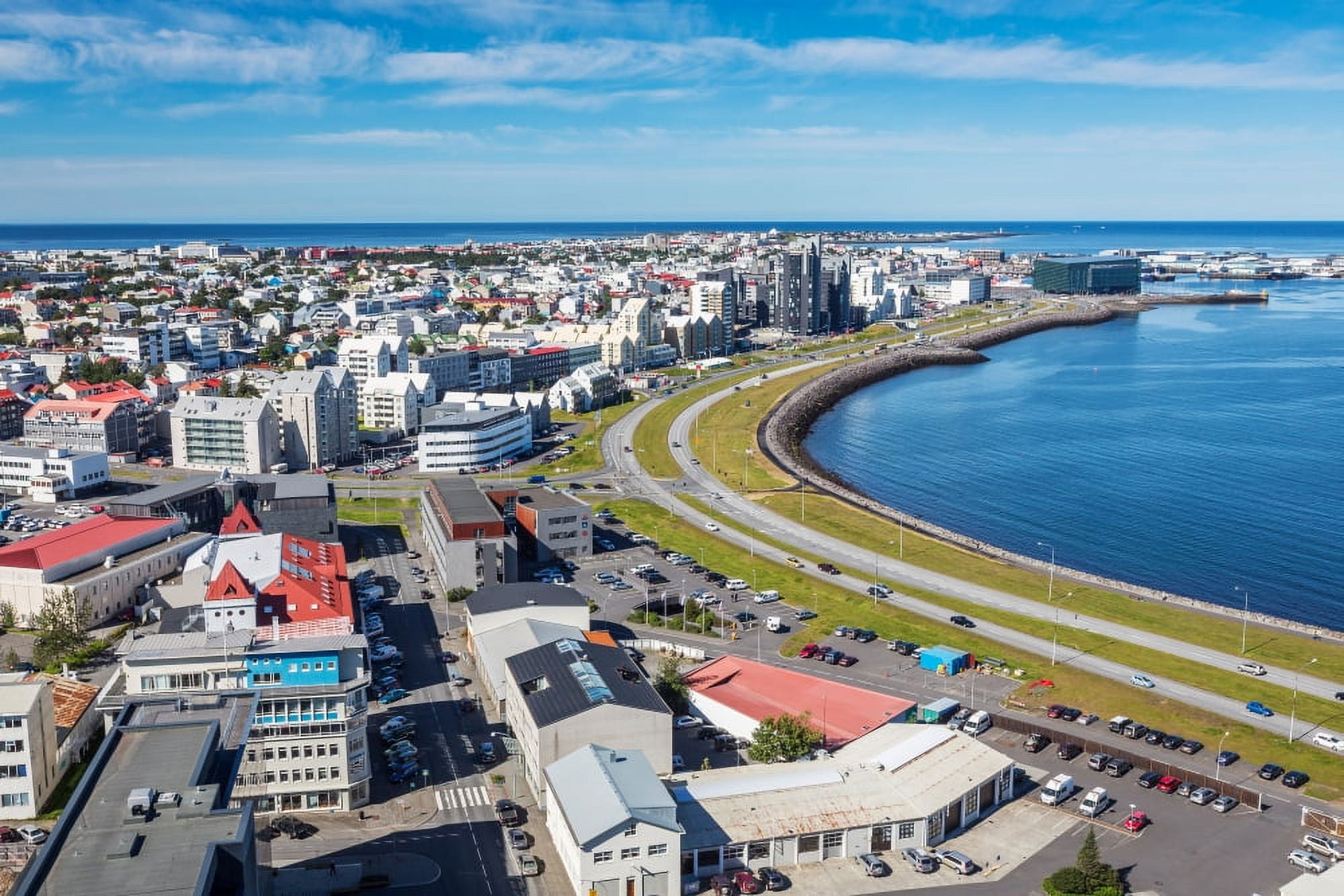 Elevated view of Reykavik Iceland Canvas Art - Panoramic Images (27 x 9)