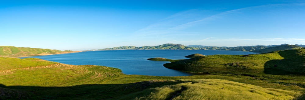 Elevated view of San Luis Reservoir Pacheco Pass Santa Clara County California USA Canvas Art - Panoramic Images (12 x 36)