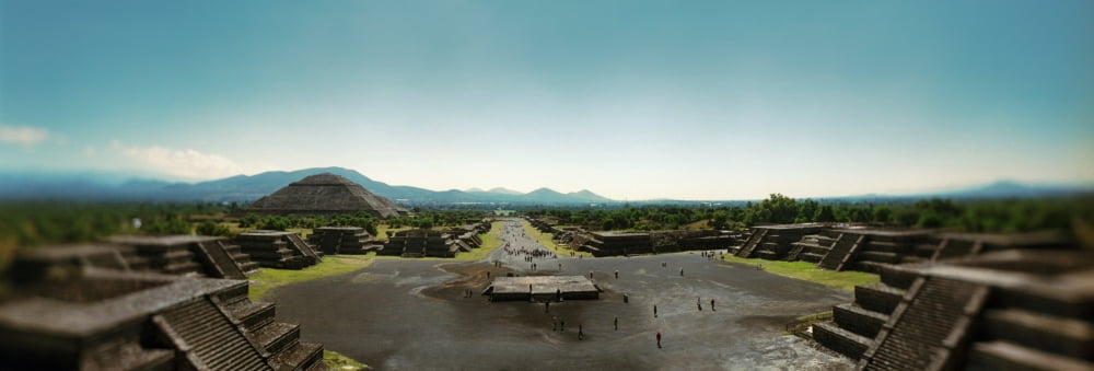 Elevated view of Teotihuacan pyramids archaeological site in the Valley of Mexico Mexico Canvas Art - Panoramic Images (12 x 36)