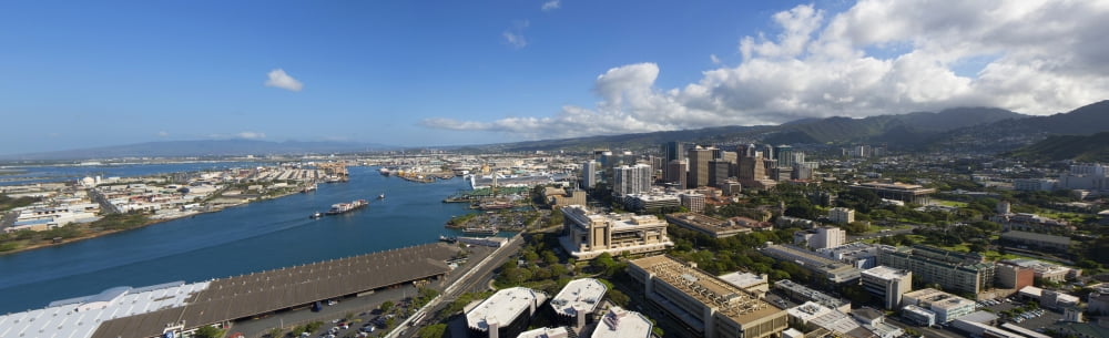 Elevated view of a city at the waterfront Honolulu Oahu Hawaii USA Canvas Art - Panoramic Images (27 x 9)