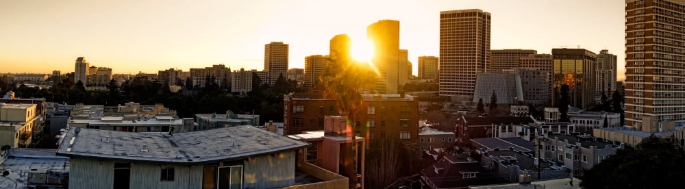 Elevated view of a cityscape Oakland Alameda County California USA Canvas Art - Panoramic Images (12 x 42)