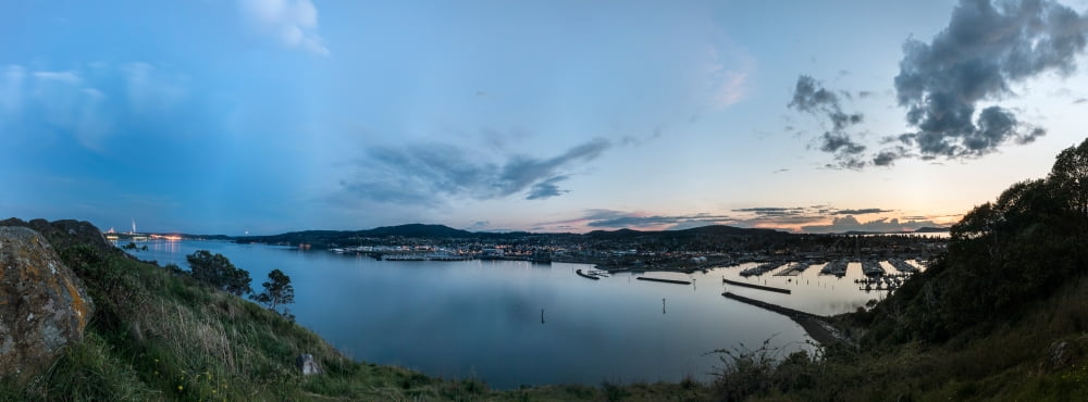 Elevated view of a harbor at sunset Puget Sound Washington State USA Canvas Art - Panoramic Images (27 x 9)